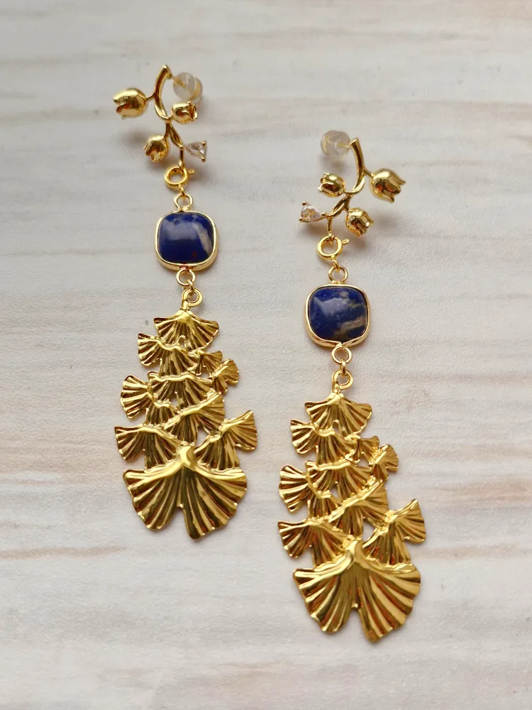 Rose and Gingko Leaf Earrings