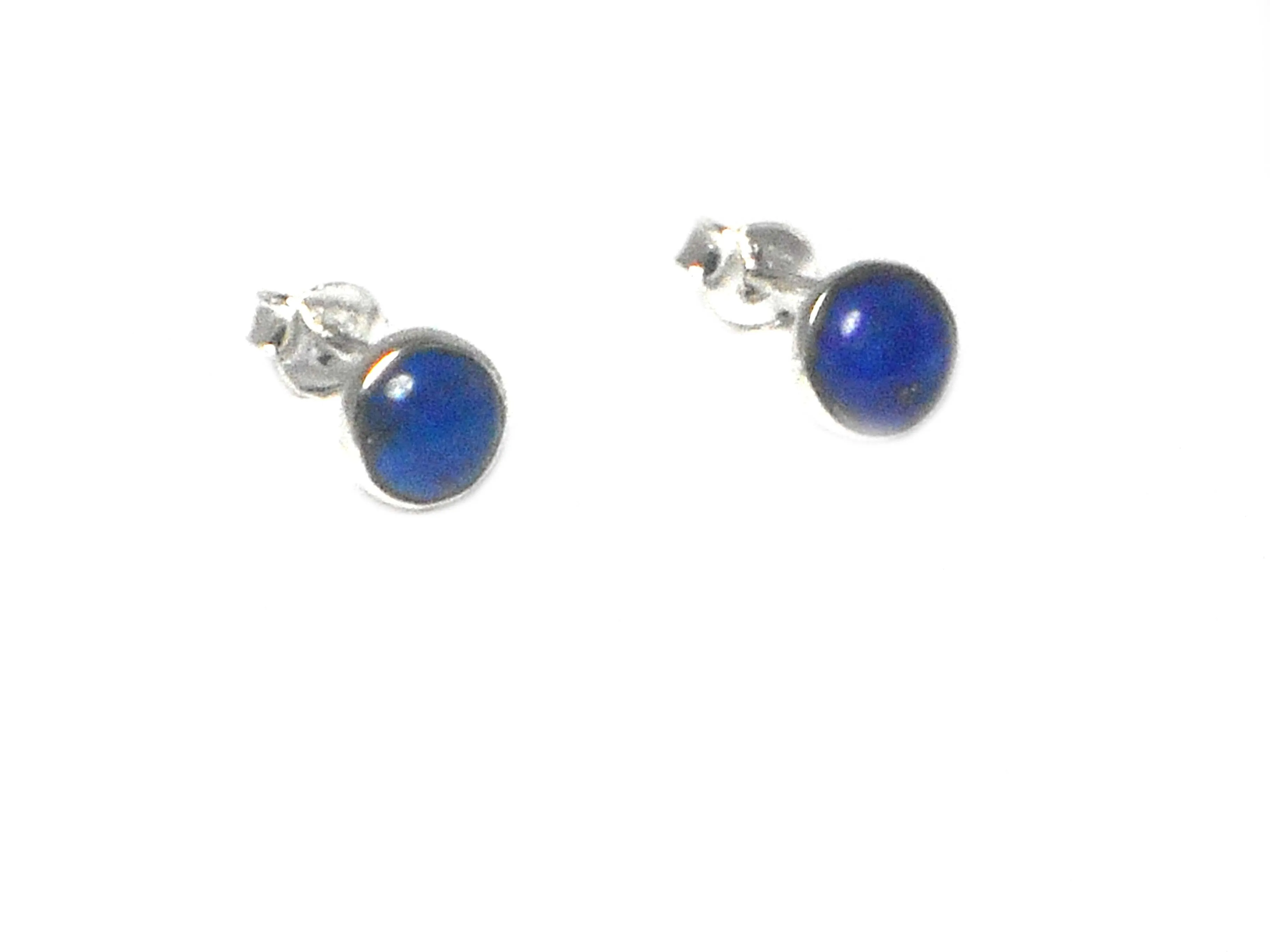 Round Blue LAPIS LAZULI Sterling Silver Stud Earrings 925 - 6 mm