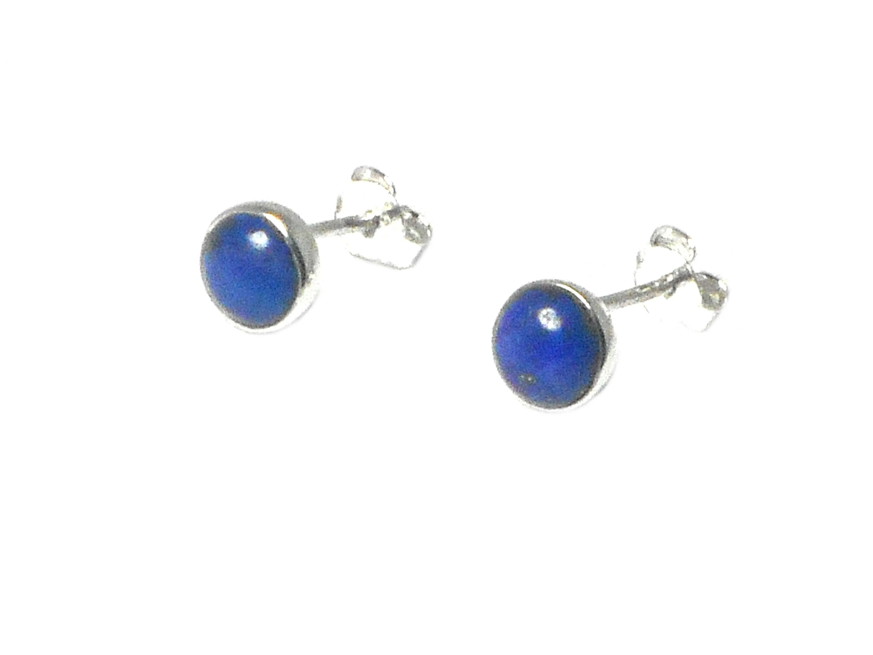 Round Blue LAPIS LAZULI Sterling Silver Stud Earrings 925 - 6 mm
