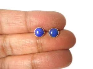 Round Blue LAPIS LAZULI Sterling Silver Stud Earrings 925 - 6 mm