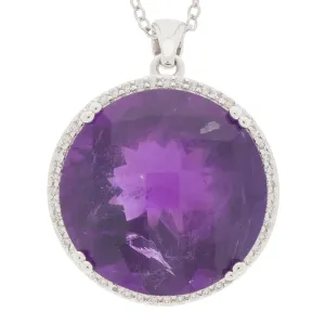 Round Purple Amethyst Sterling Silver Pendant with Accent