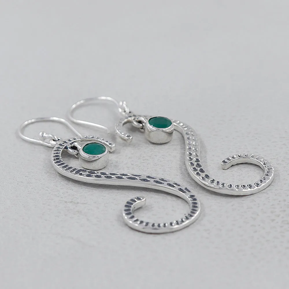 S Shape Blue Topaz Silver Earring