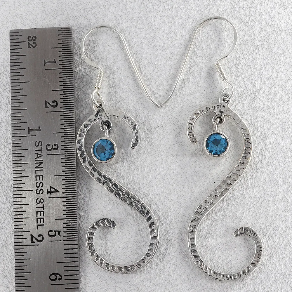 S Shape Blue Topaz Silver Earring