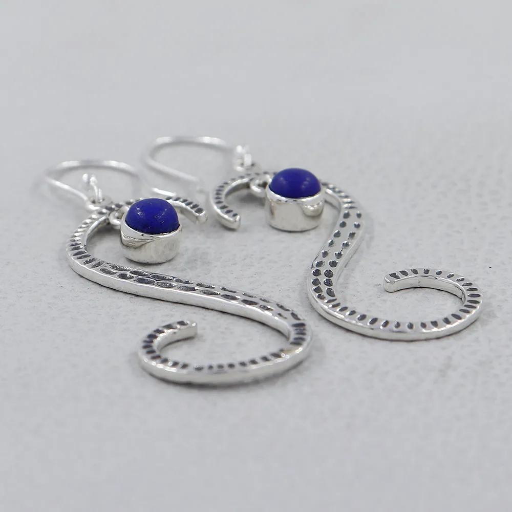 S Shape Blue Topaz Silver Earring