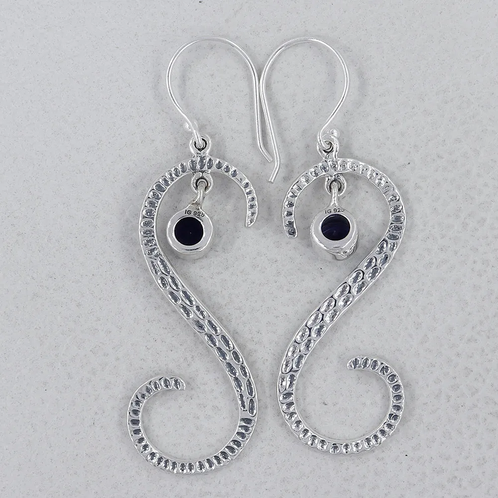 S Shape Blue Topaz Silver Earring