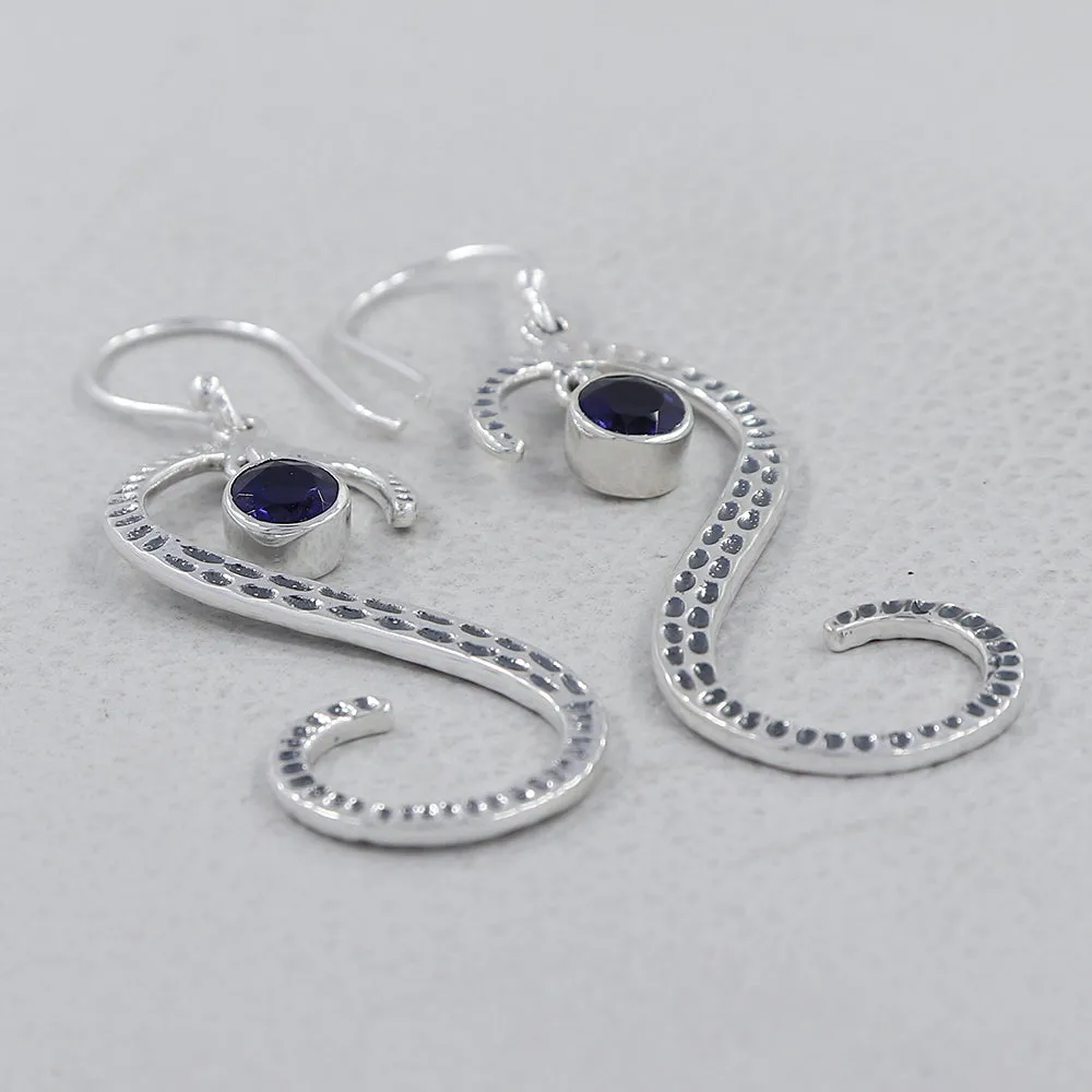 S Shape Blue Topaz Silver Earring