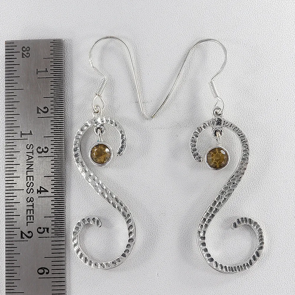 S Shape Blue Topaz Silver Earring