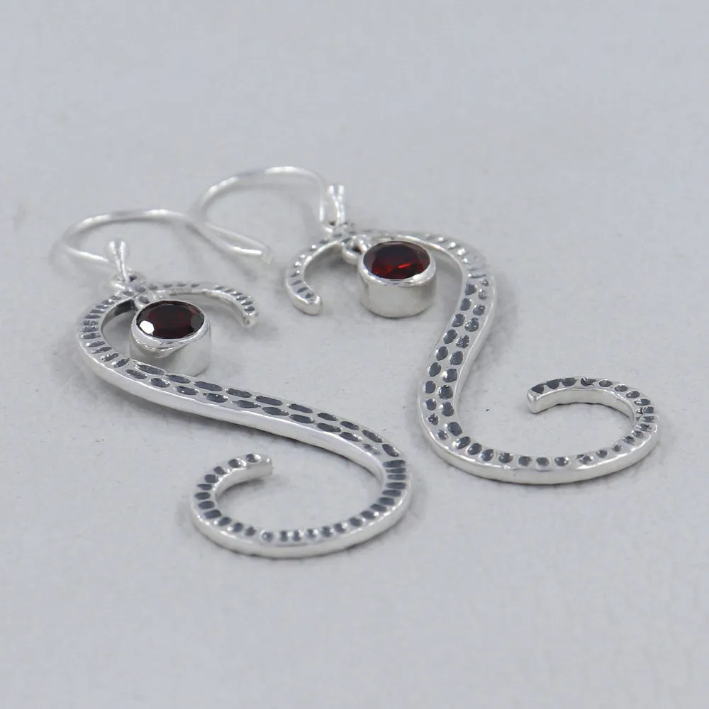 S Shape Blue Topaz Silver Earring
