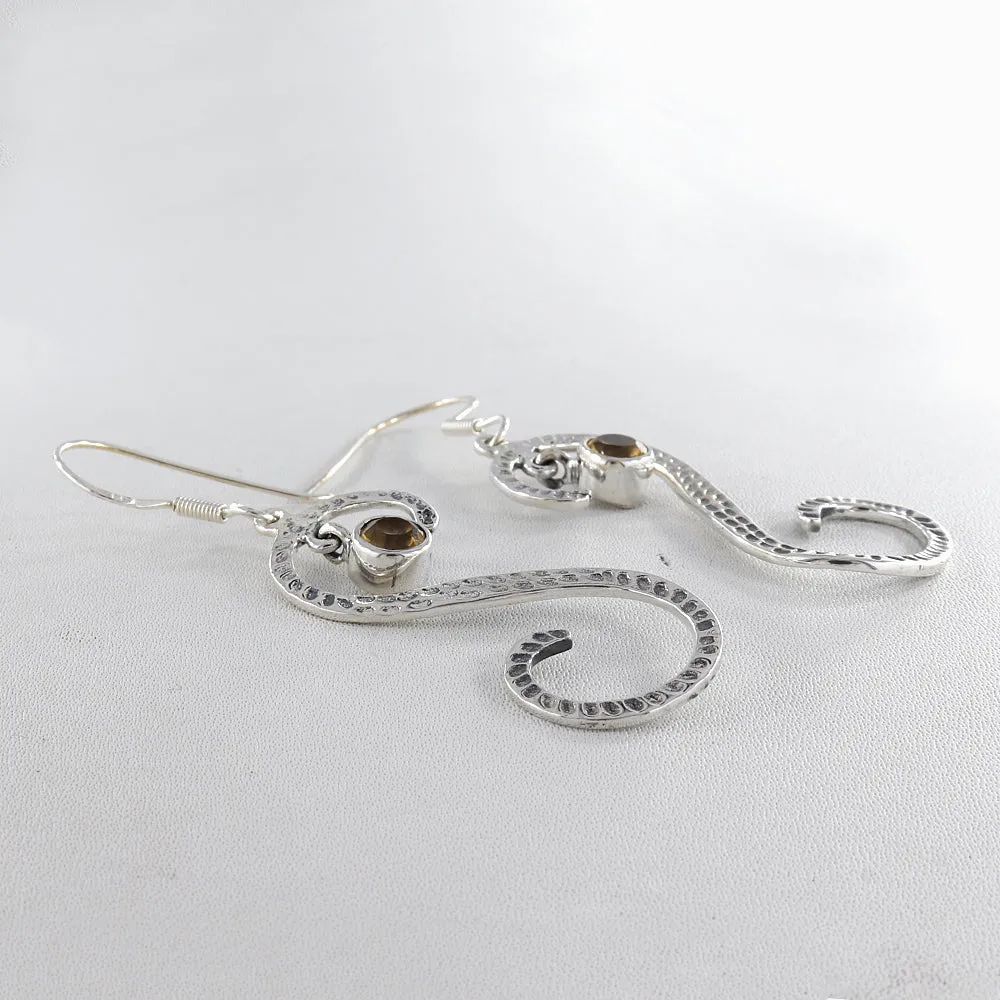 S Shape Blue Topaz Silver Earring
