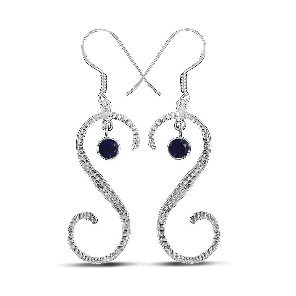 S Shape Blue Topaz Silver Earring