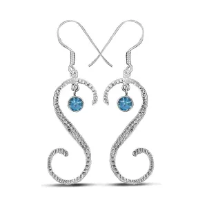 S Shape Blue Topaz Silver Earring