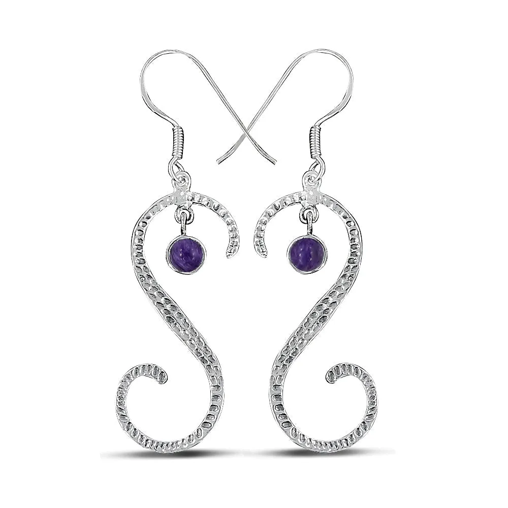 S Shape Blue Topaz Silver Earring