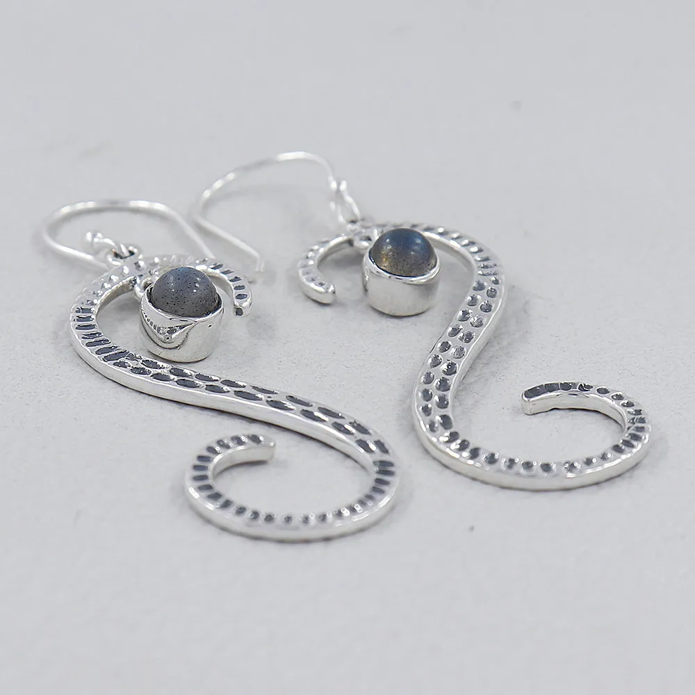 S Shape Blue Topaz Silver Earring
