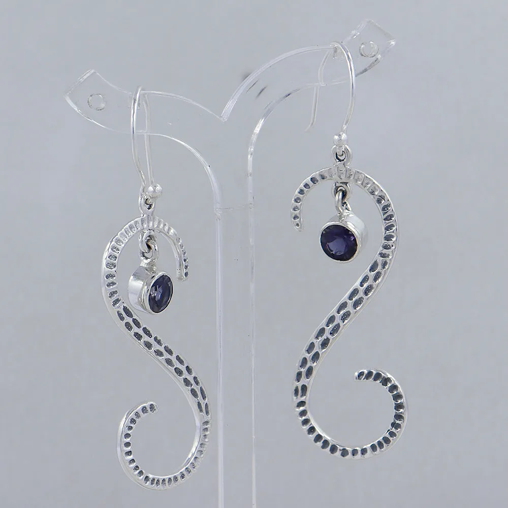 S Shape Blue Topaz Silver Earring