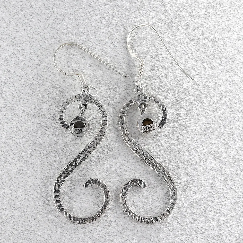 S Shape Blue Topaz Silver Earring