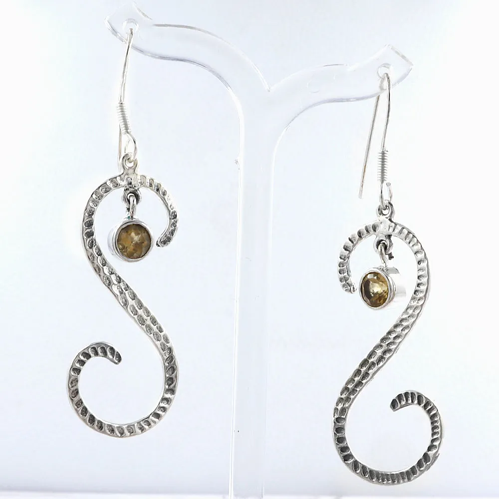 S Shape Blue Topaz Silver Earring