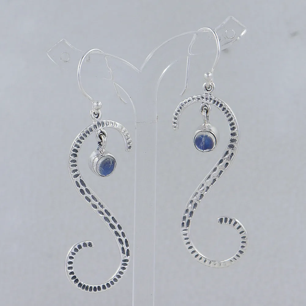 S Shape Blue Topaz Silver Earring