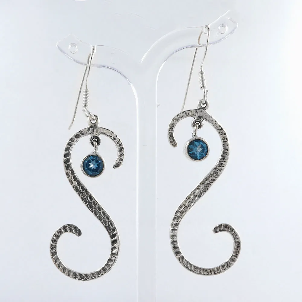 S Shape Blue Topaz Silver Earring