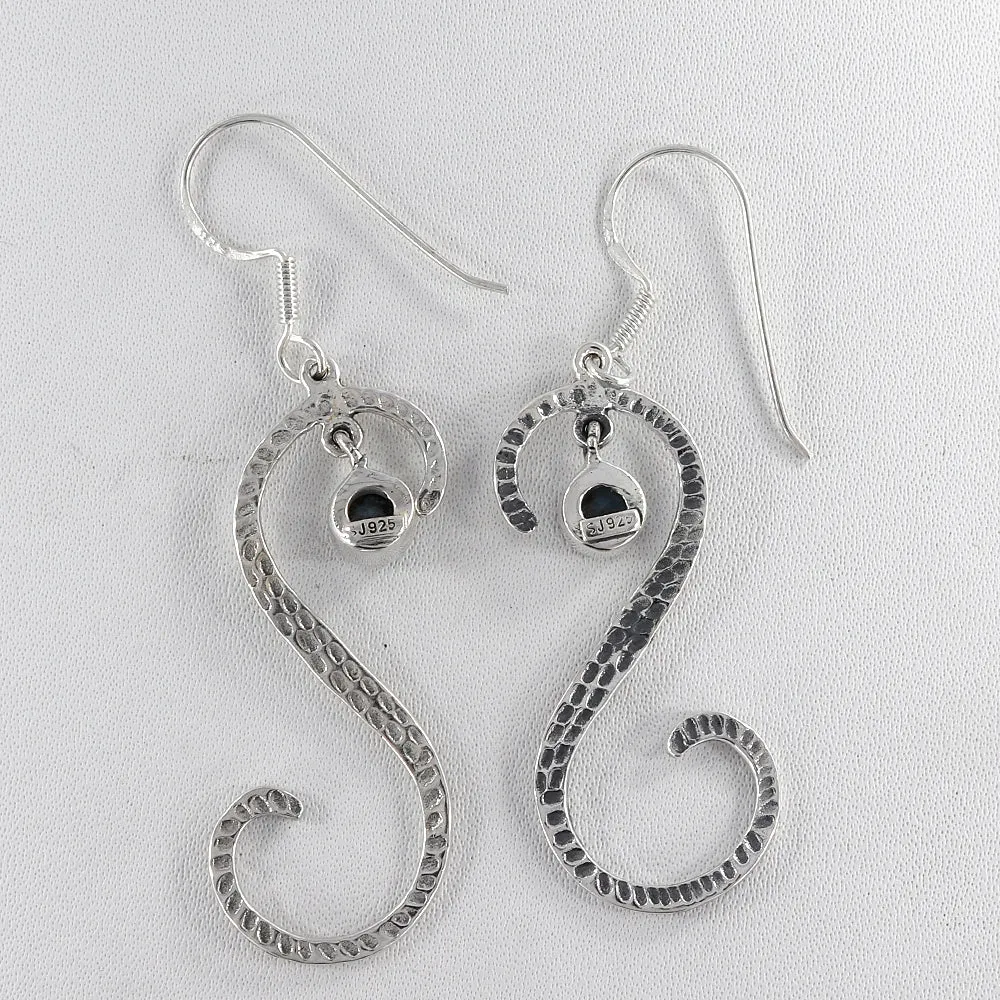 S Shape Blue Topaz Silver Earring
