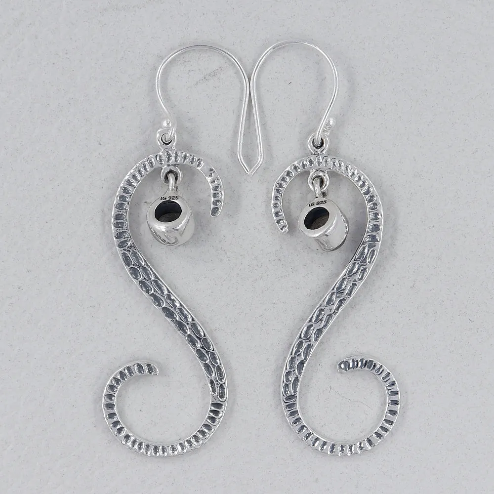 S Shape Blue Topaz Silver Earring