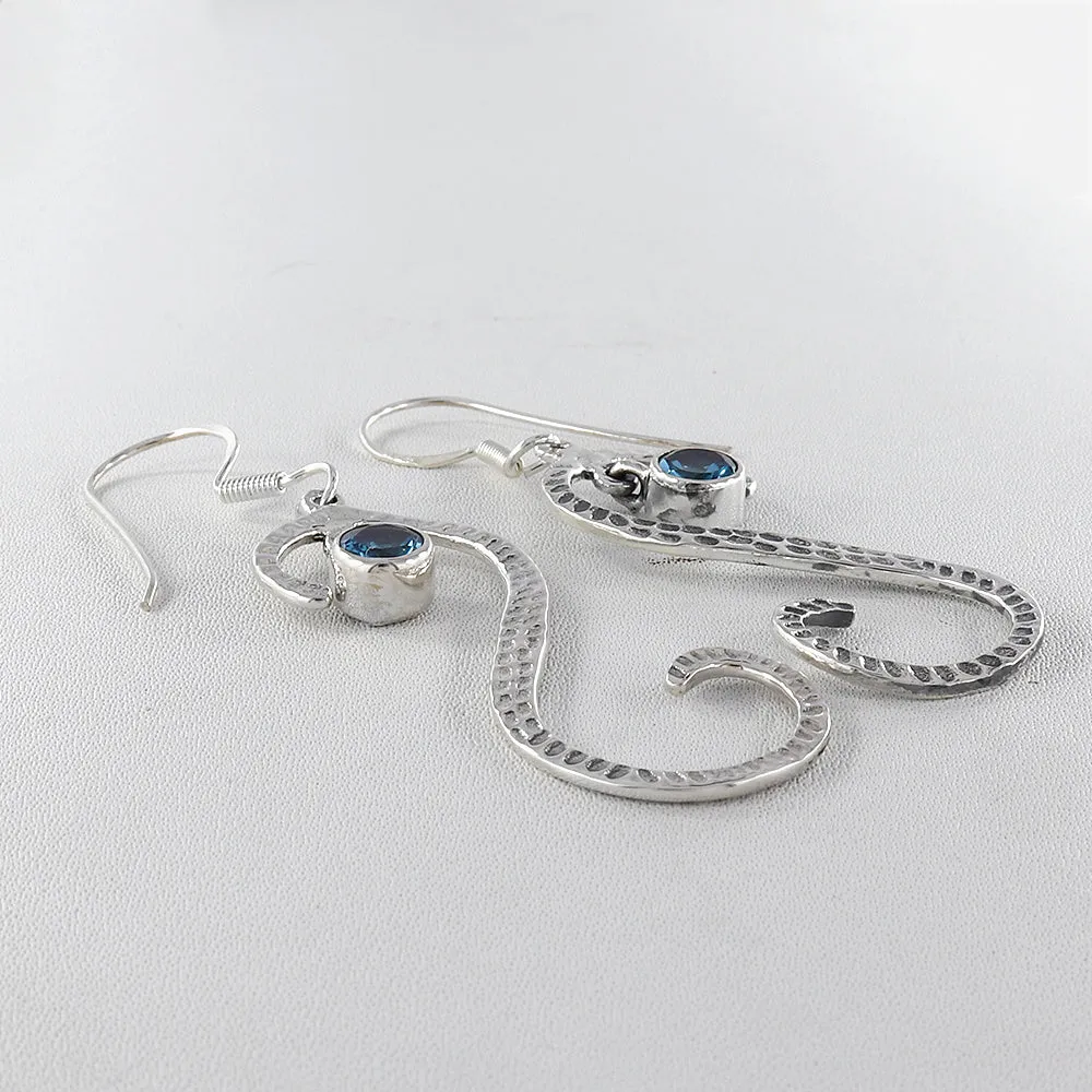 S Shape Blue Topaz Silver Earring