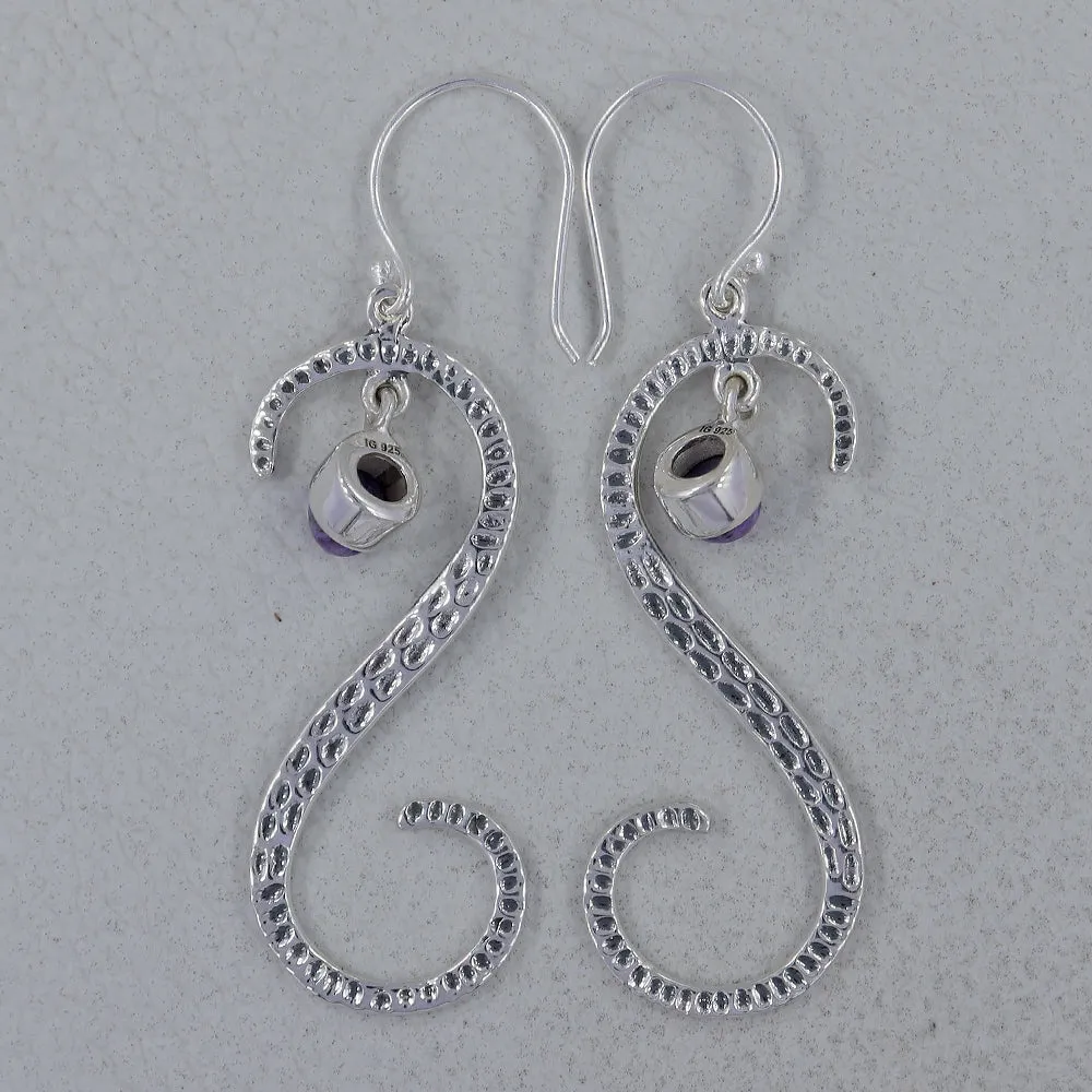 S Shape Blue Topaz Silver Earring