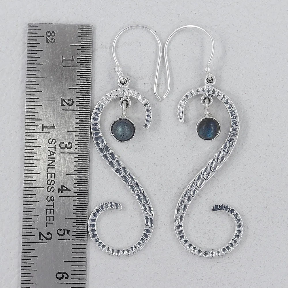 S Shape Blue Topaz Silver Earring