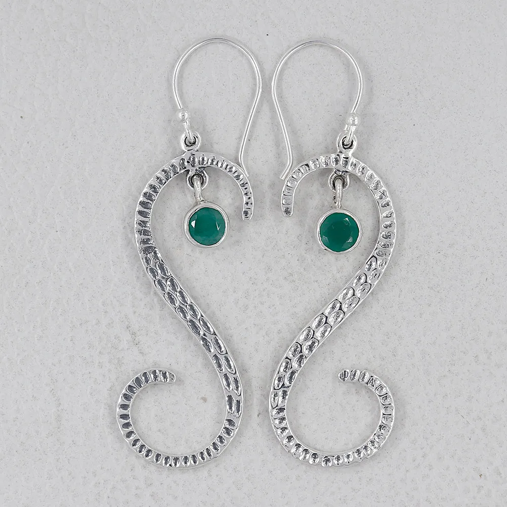 S Shape Blue Topaz Silver Earring