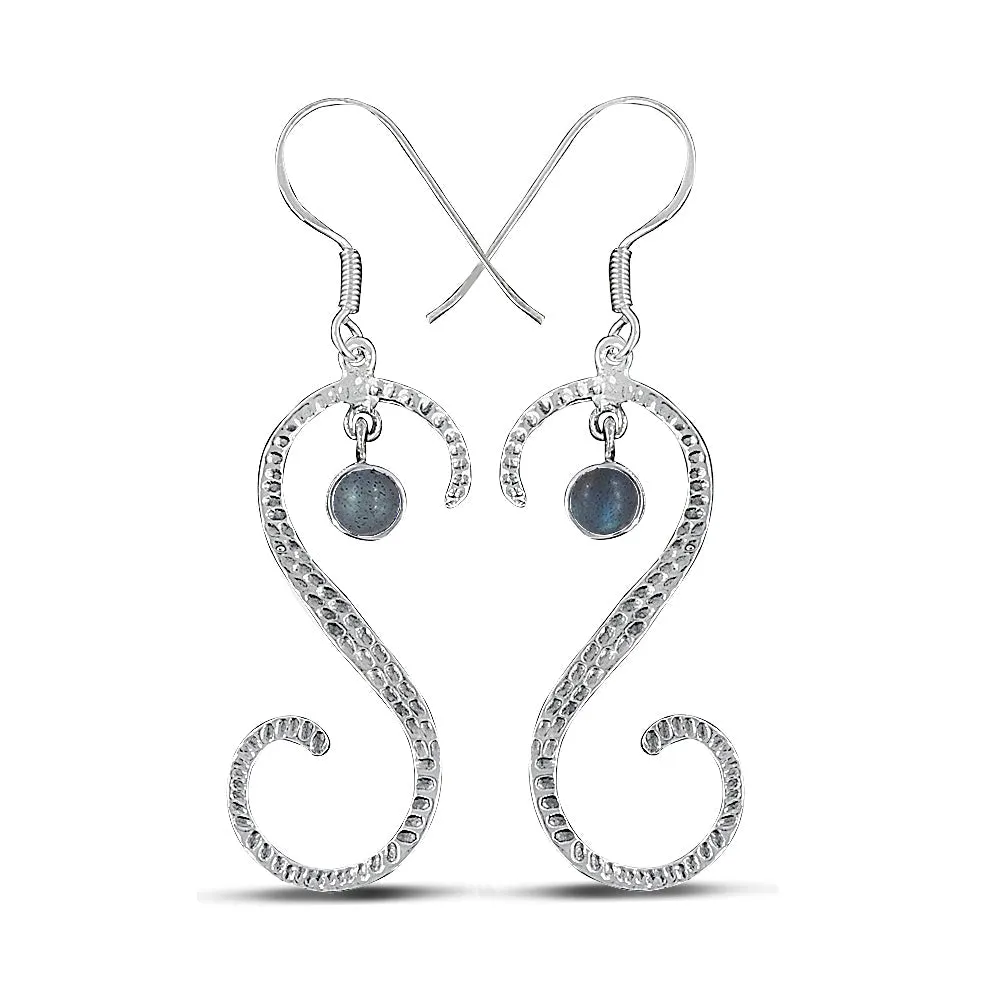 S Shape Blue Topaz Silver Earring