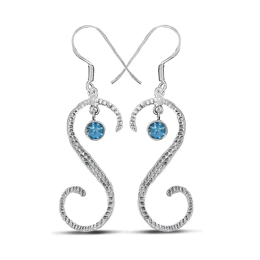 S Shape Blue Topaz Silver Earring
