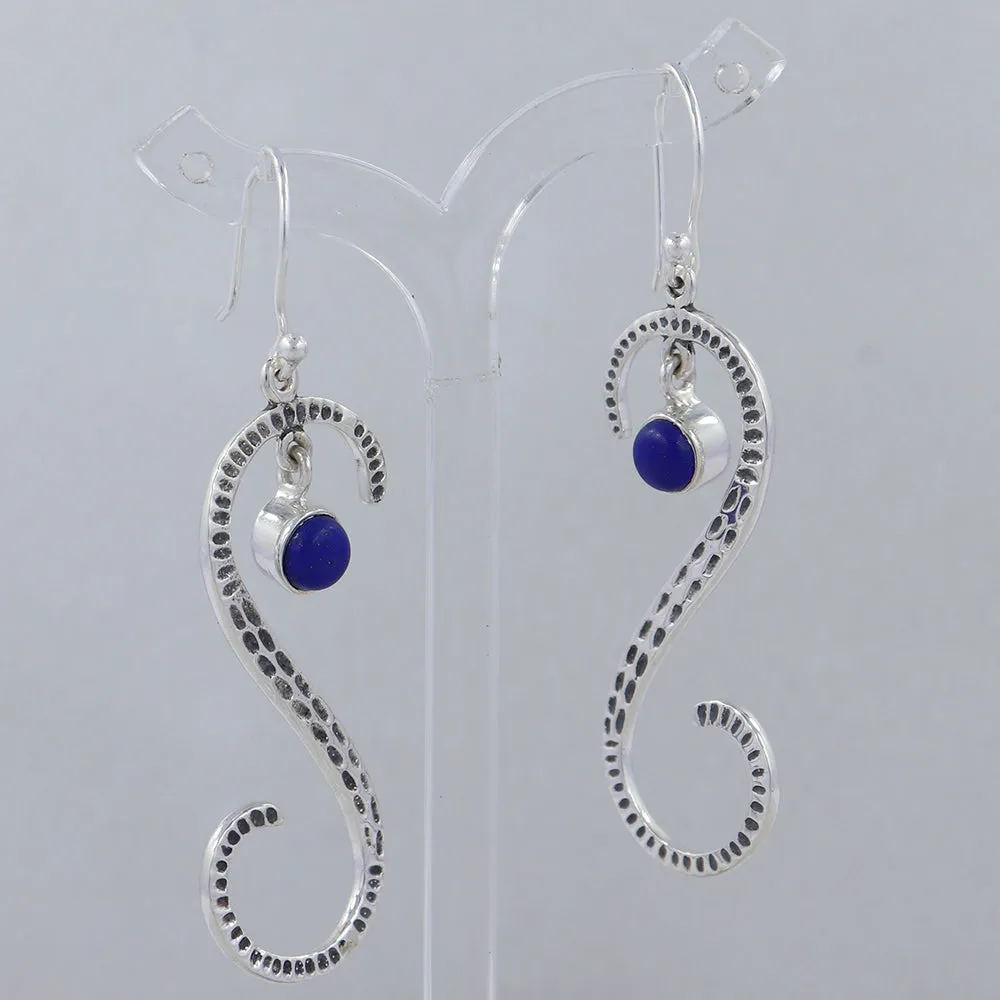 S Shape Blue Topaz Silver Earring