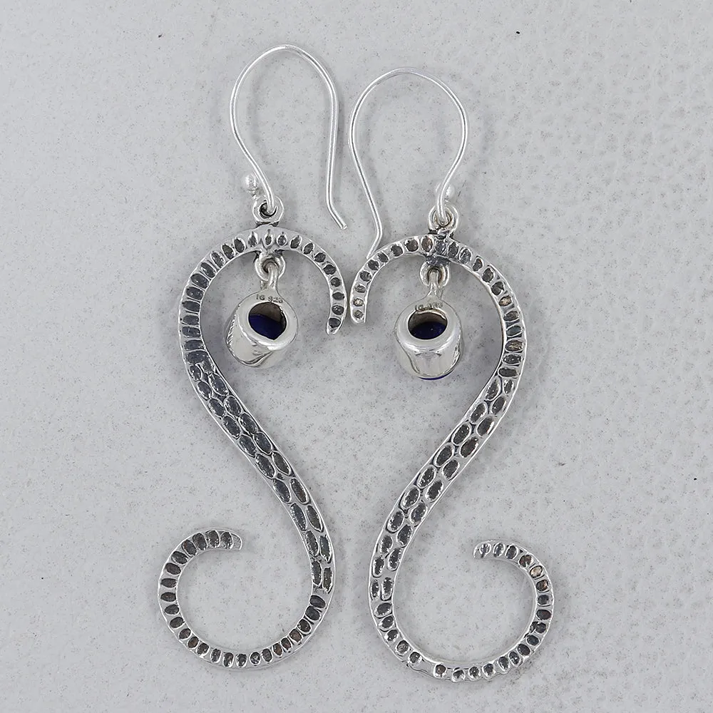 S Shape Blue Topaz Silver Earring