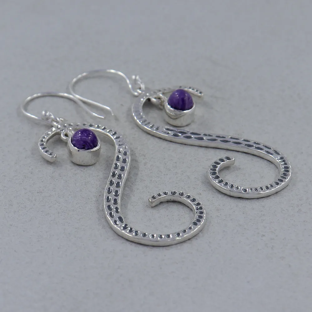 S Shape Blue Topaz Silver Earring