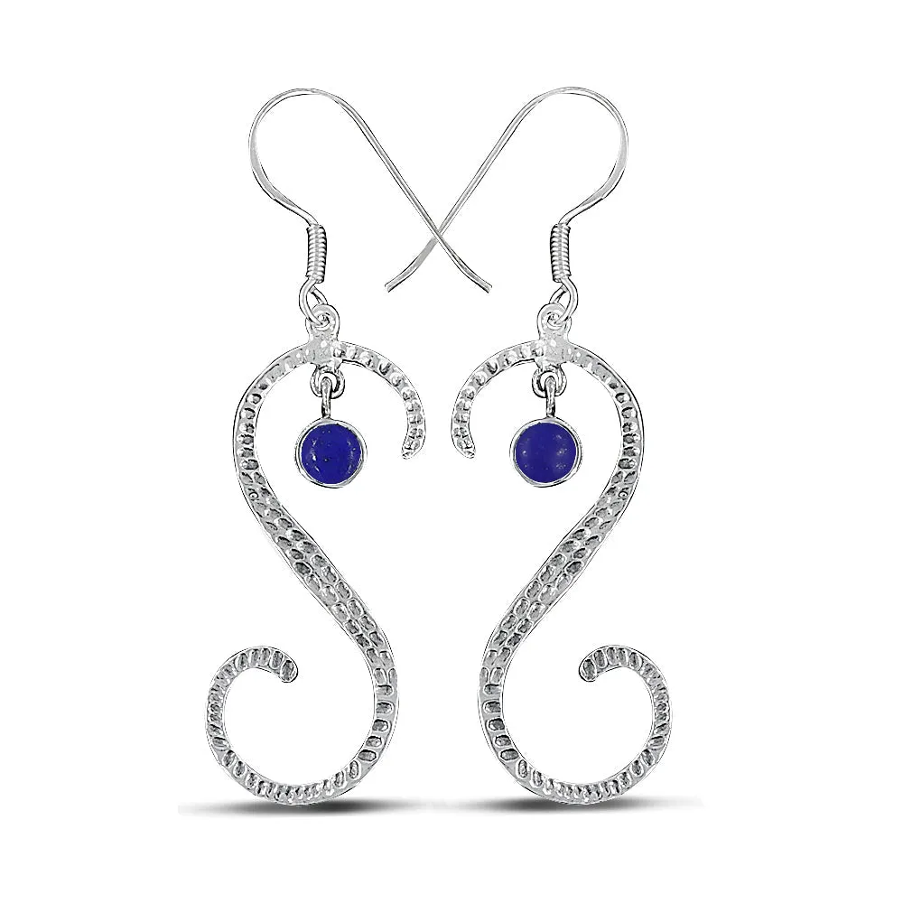 S Shape Blue Topaz Silver Earring