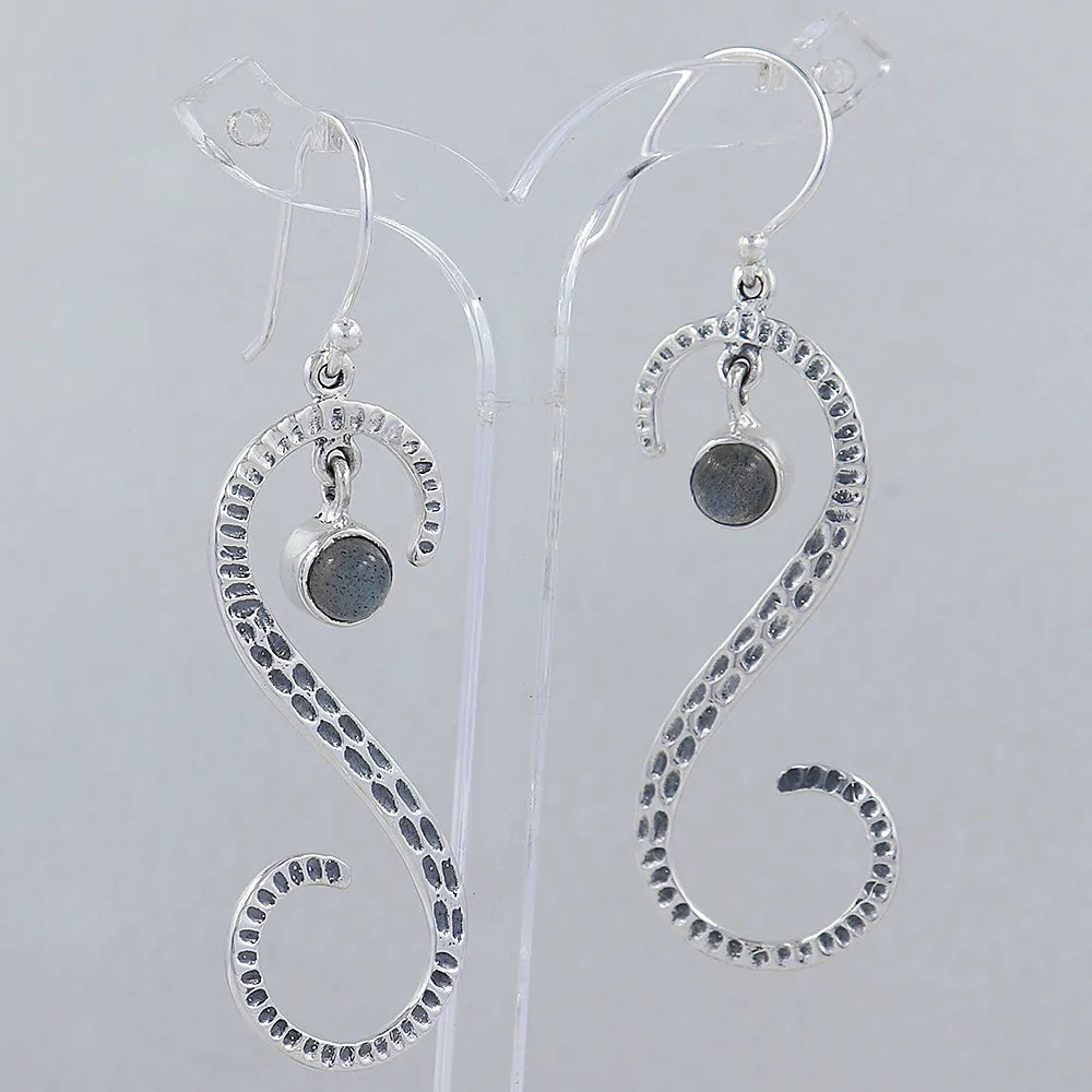 S Shape Blue Topaz Silver Earring