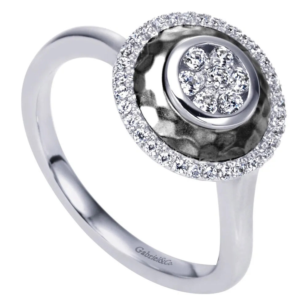 Satin Finish Round Diamond Pave Fashion Ring