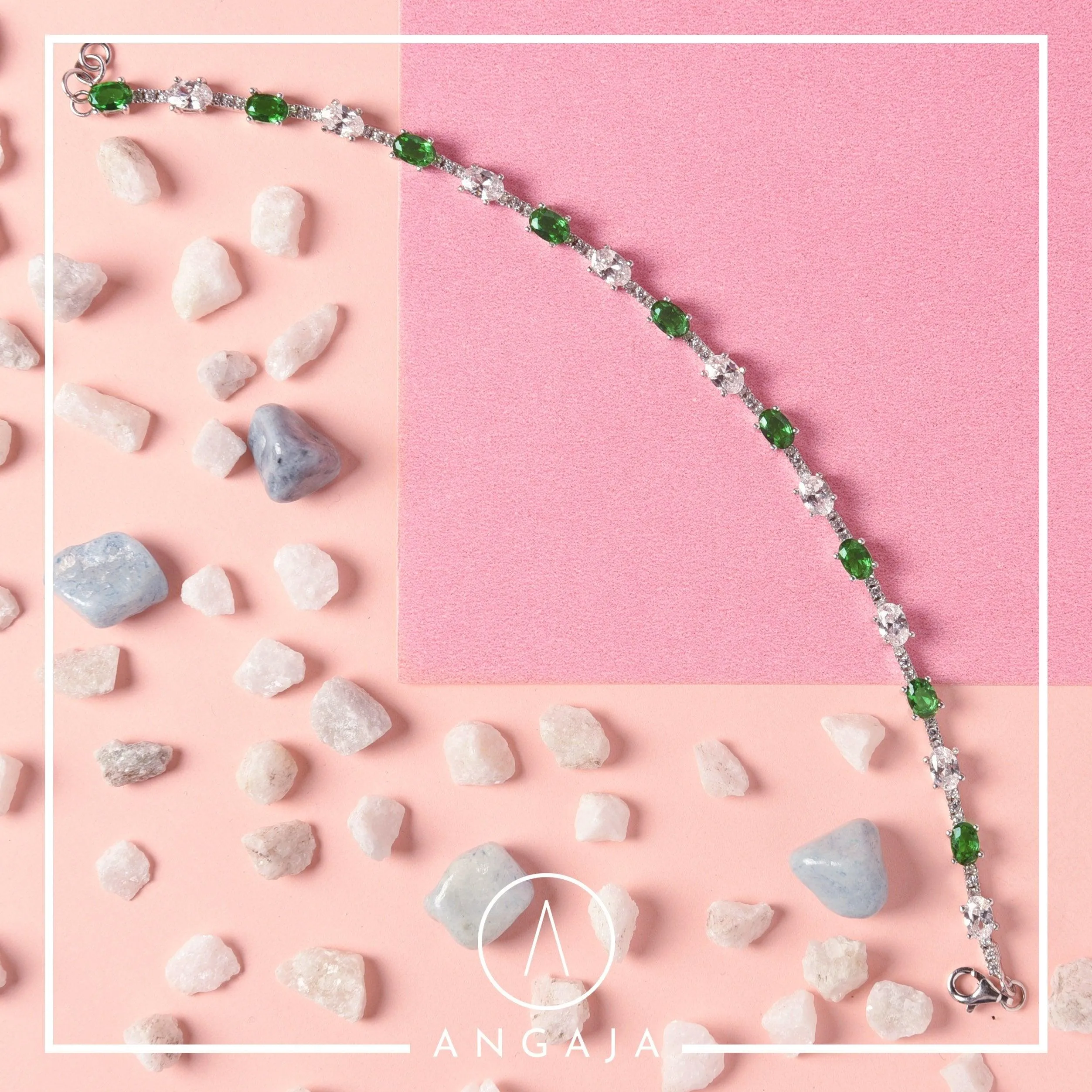 Silver Bracelet with Semi Pricious Stones