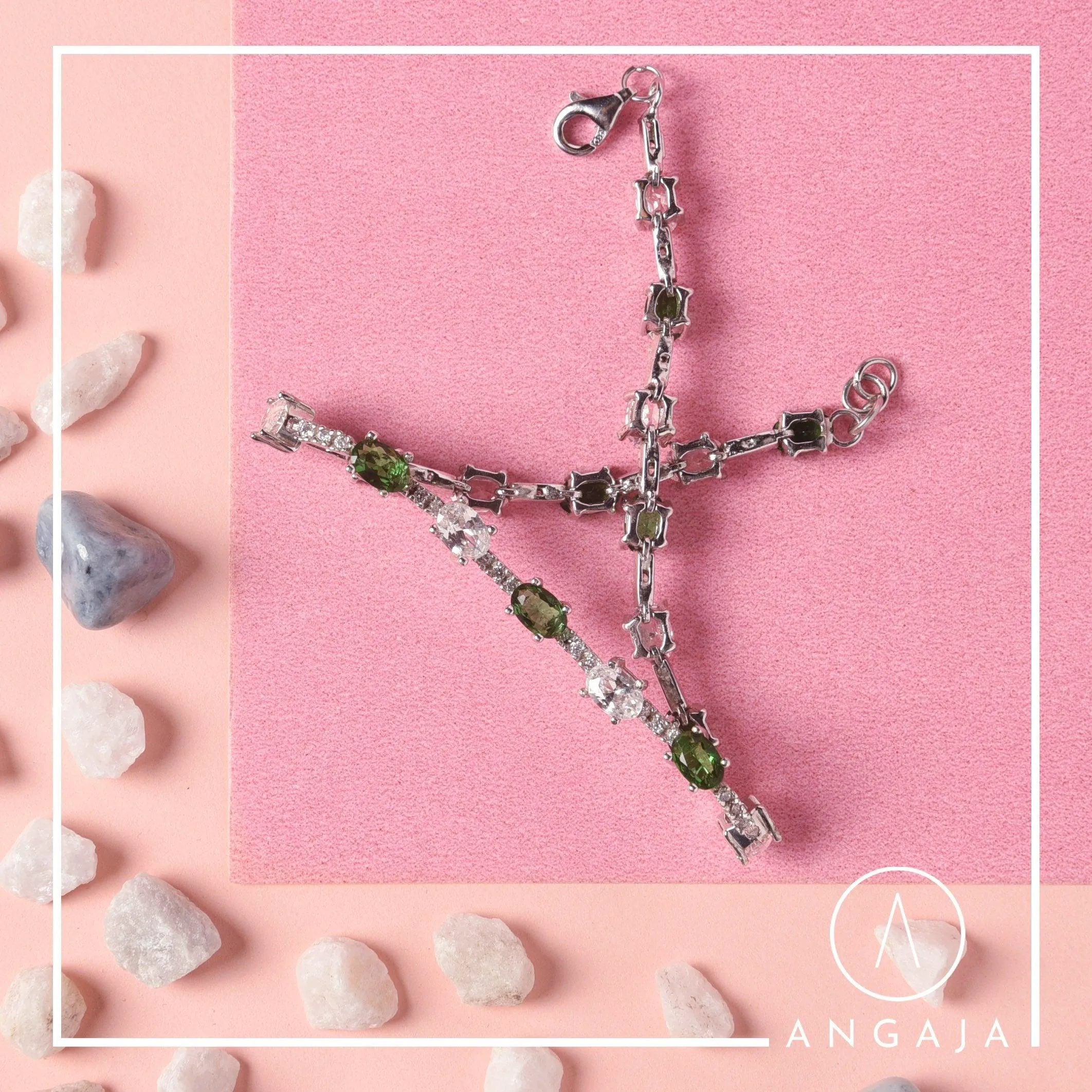 Silver Bracelet with Semi Pricious Stones