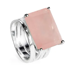 Silver Cocktail Ring Rose Quartz Pietra