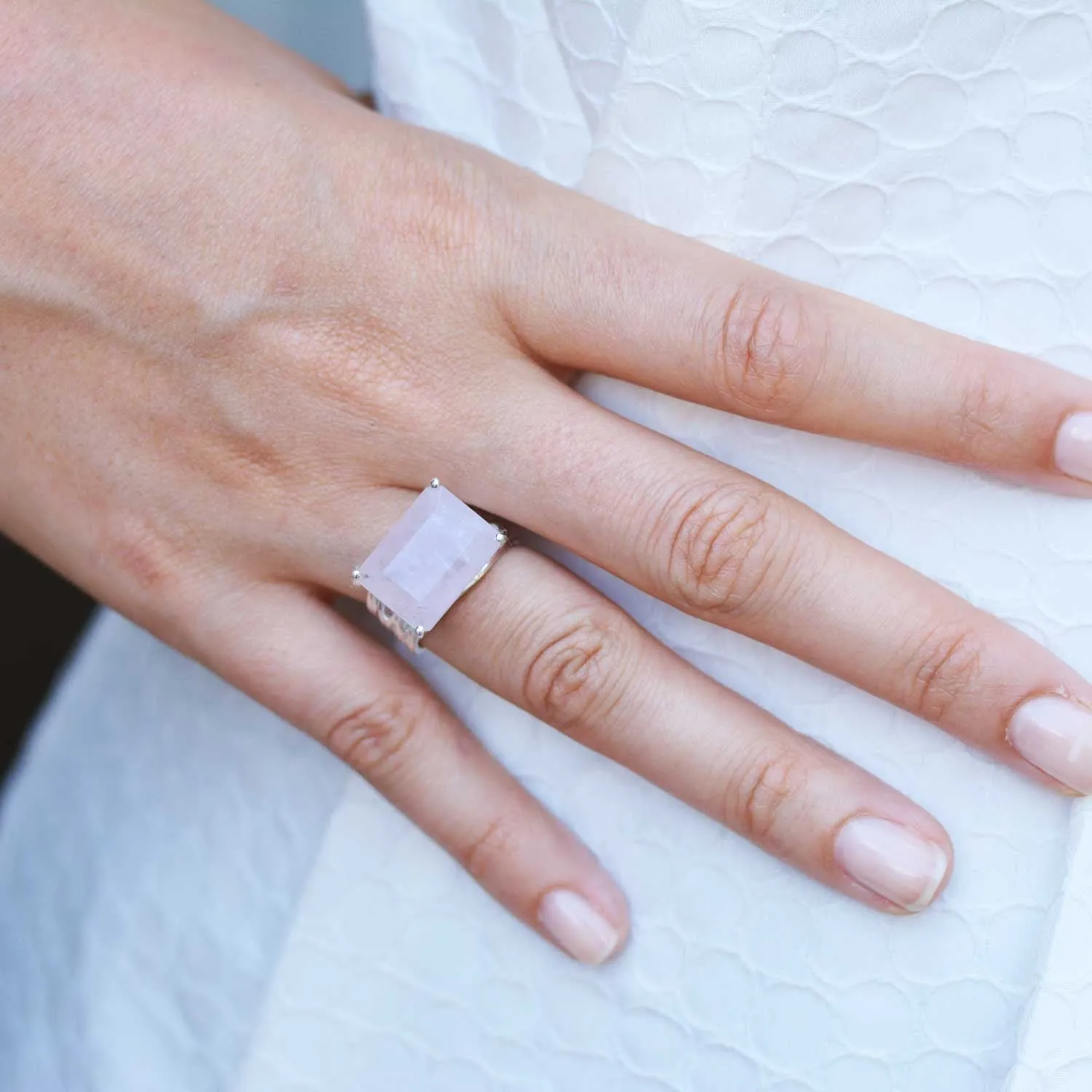 Silver Cocktail Ring Rose Quartz Pietra
