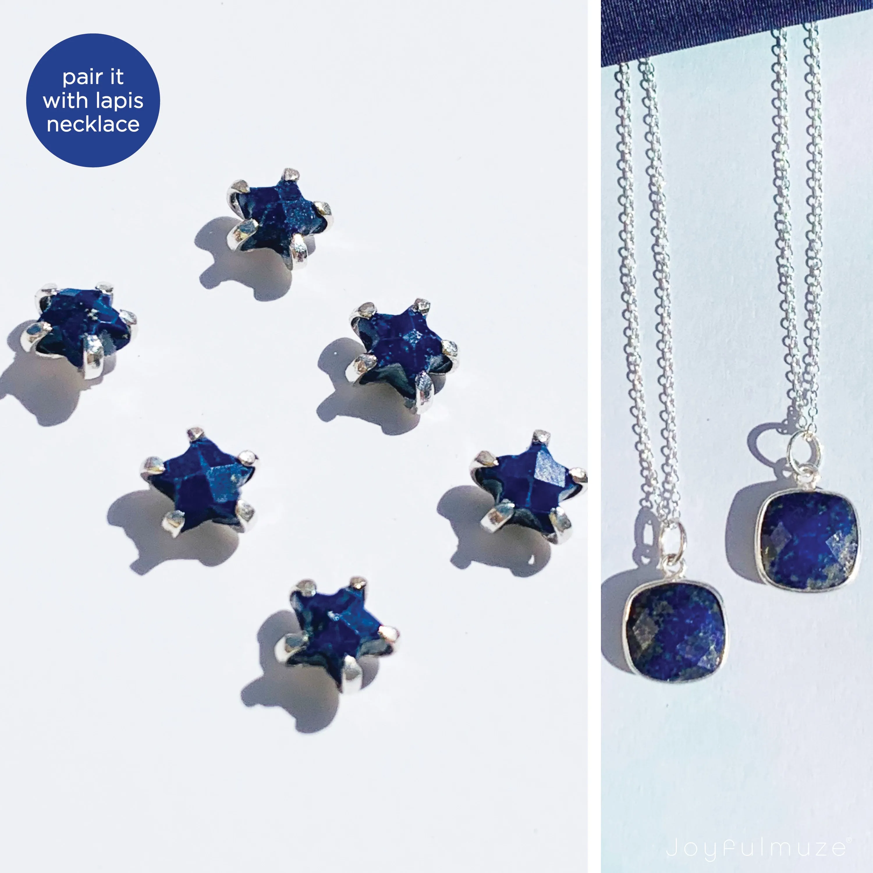 Silver Lapis Star Studs