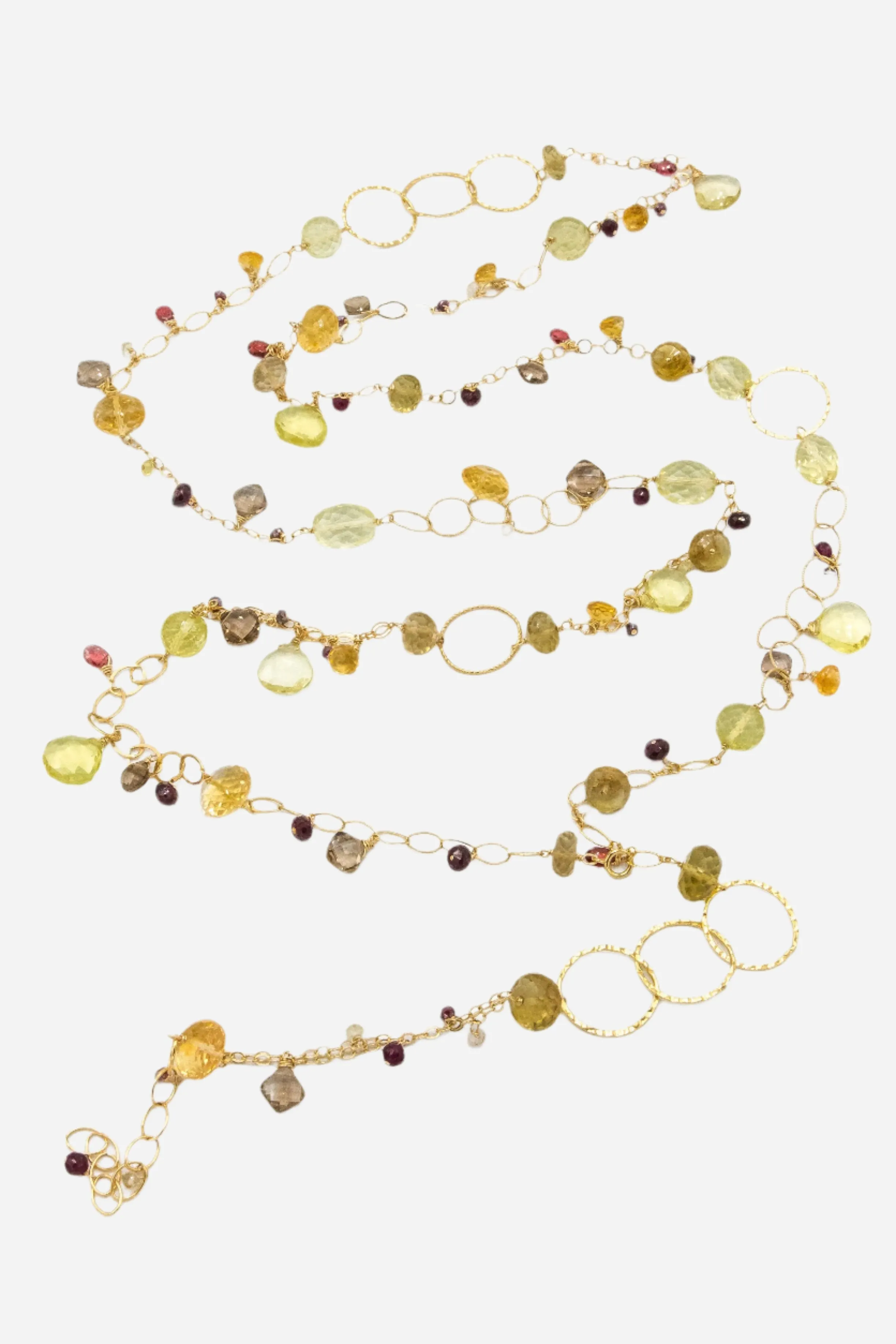 Smoky & Lemon Topaz, Citrine, Garnet Multi-Link Necklace