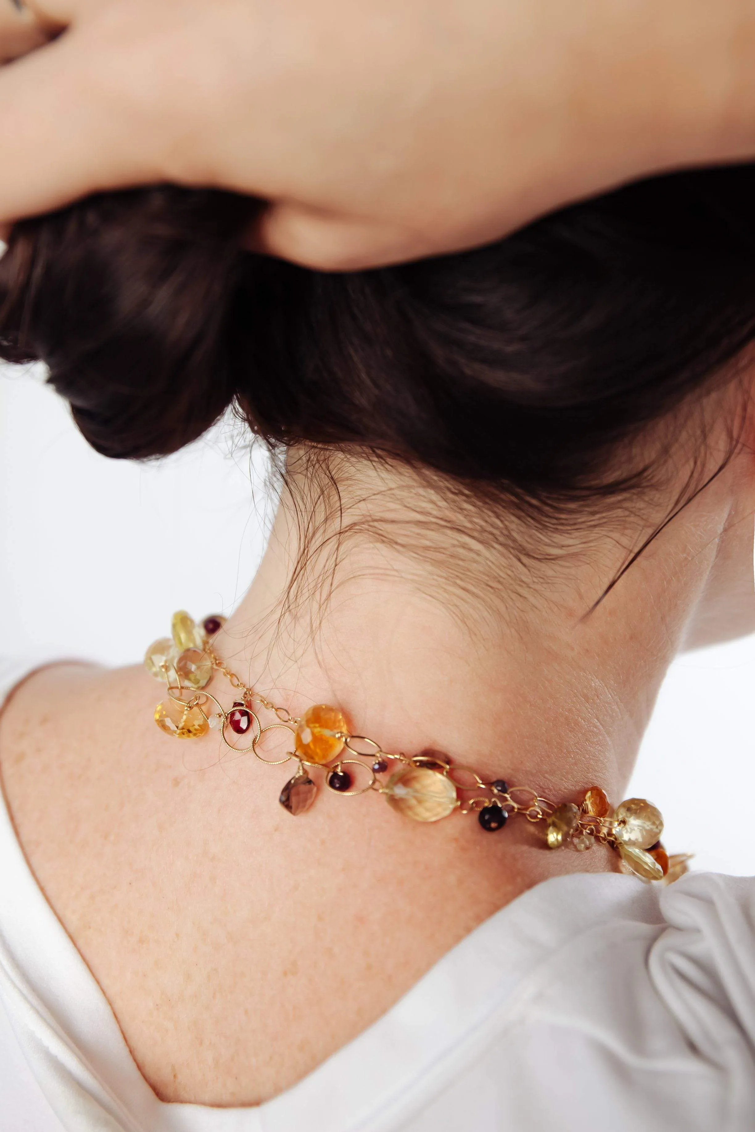 Smoky & Lemon Topaz, Citrine, Garnet Multi-Link Necklace