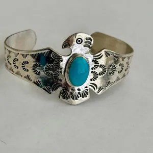 Southwestern Sleeping Beauty Turquoise Cuff Sterling Silver Thunderbird Bracelet