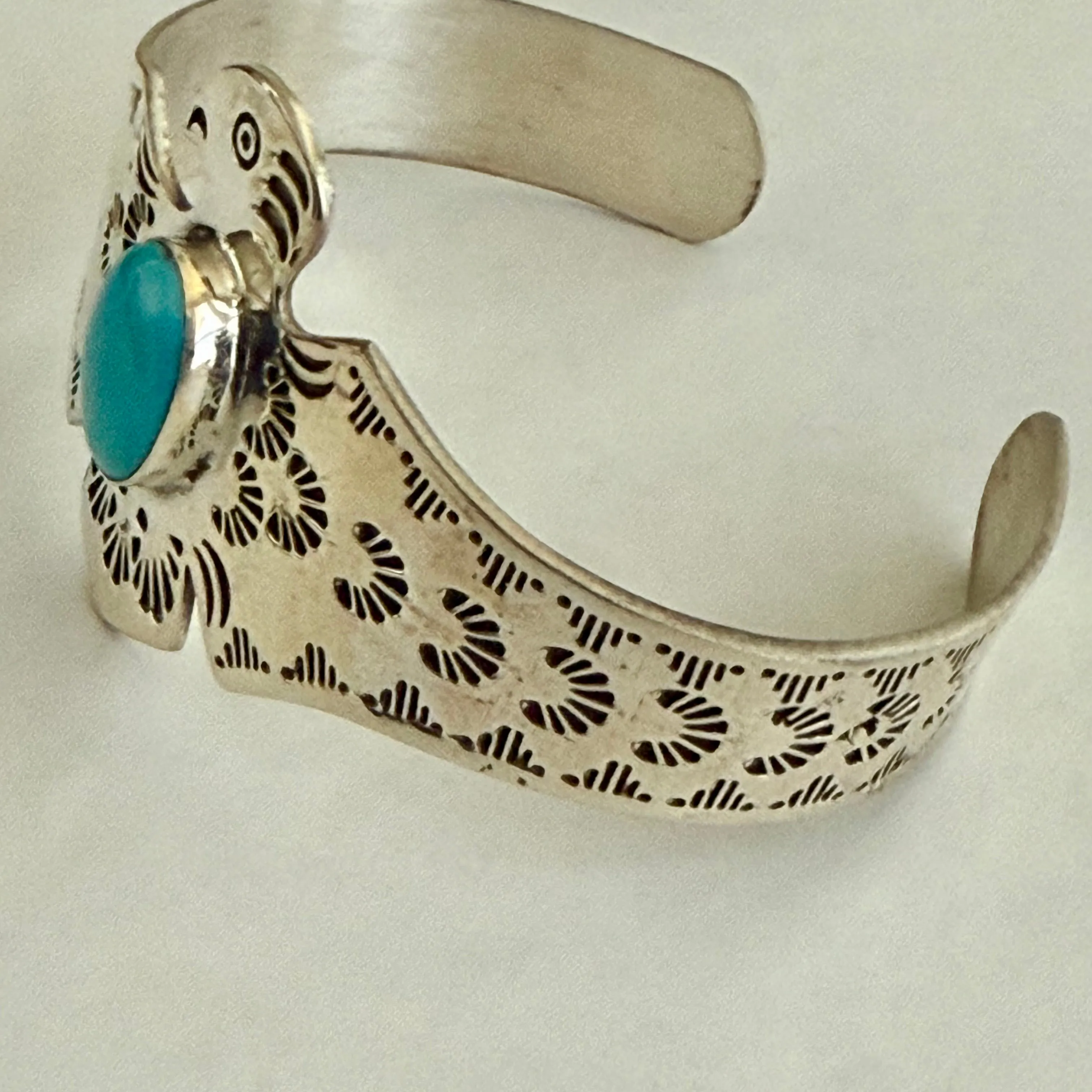 Southwestern Sleeping Beauty Turquoise Cuff Sterling Silver Thunderbird Bracelet