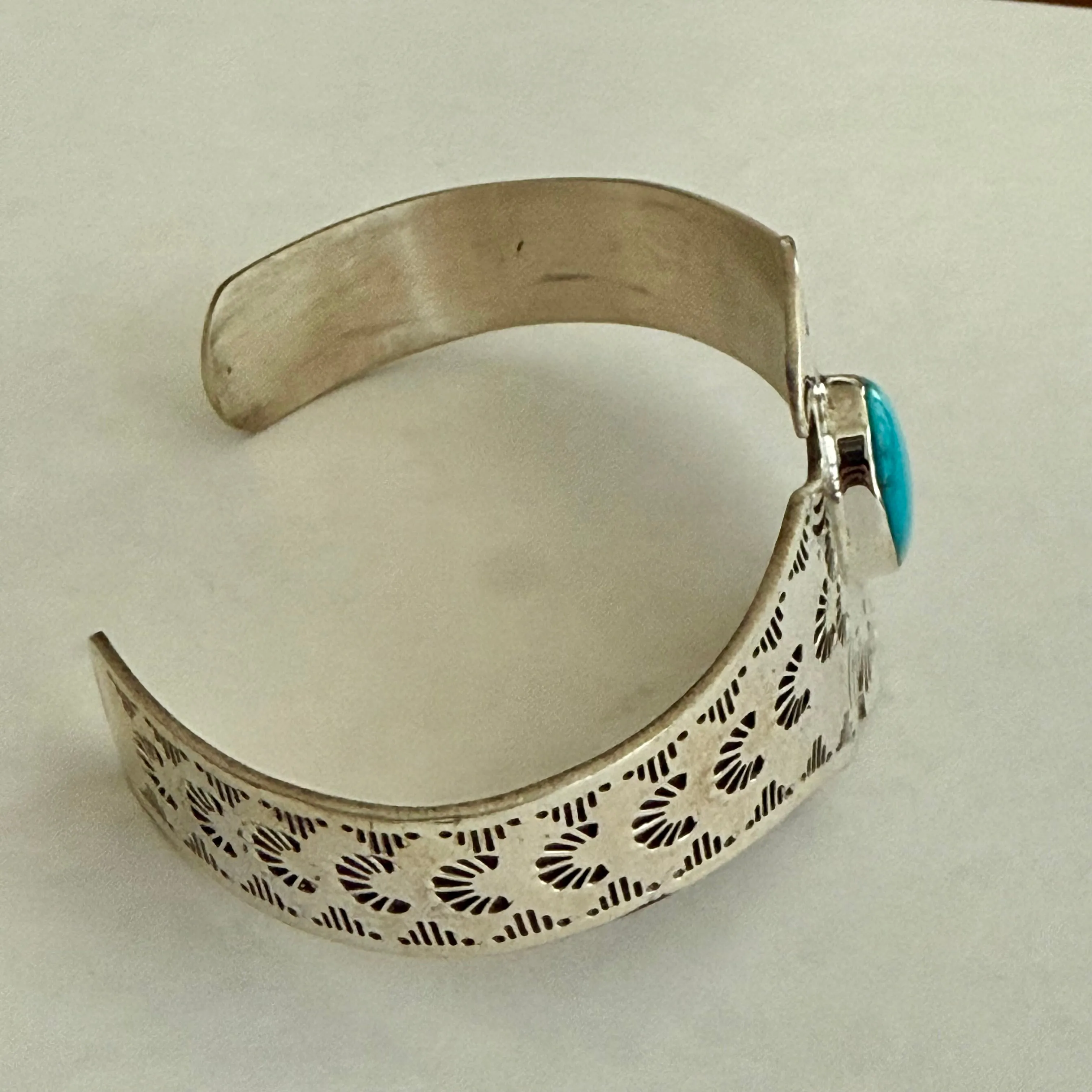 Southwestern Sleeping Beauty Turquoise Cuff Sterling Silver Thunderbird Bracelet