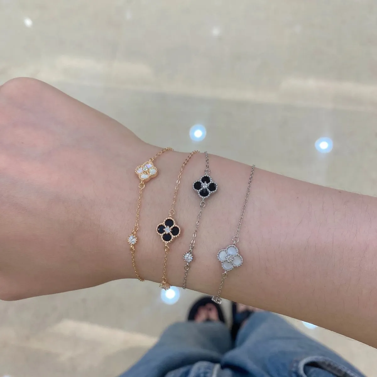 Sterling Silver Adjustable Four Sections Mother of Pearl Bracelet