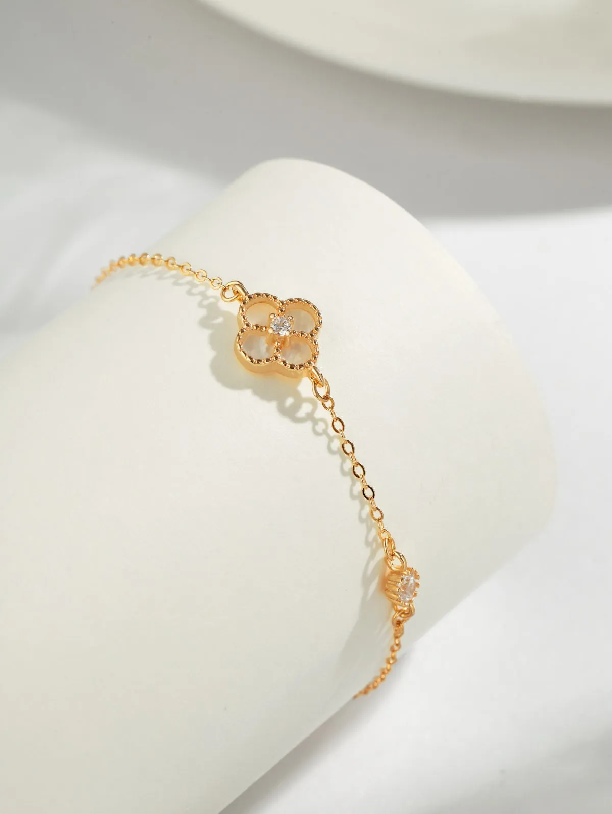 Sterling Silver Adjustable Four Sections Mother of Pearl Bracelet
