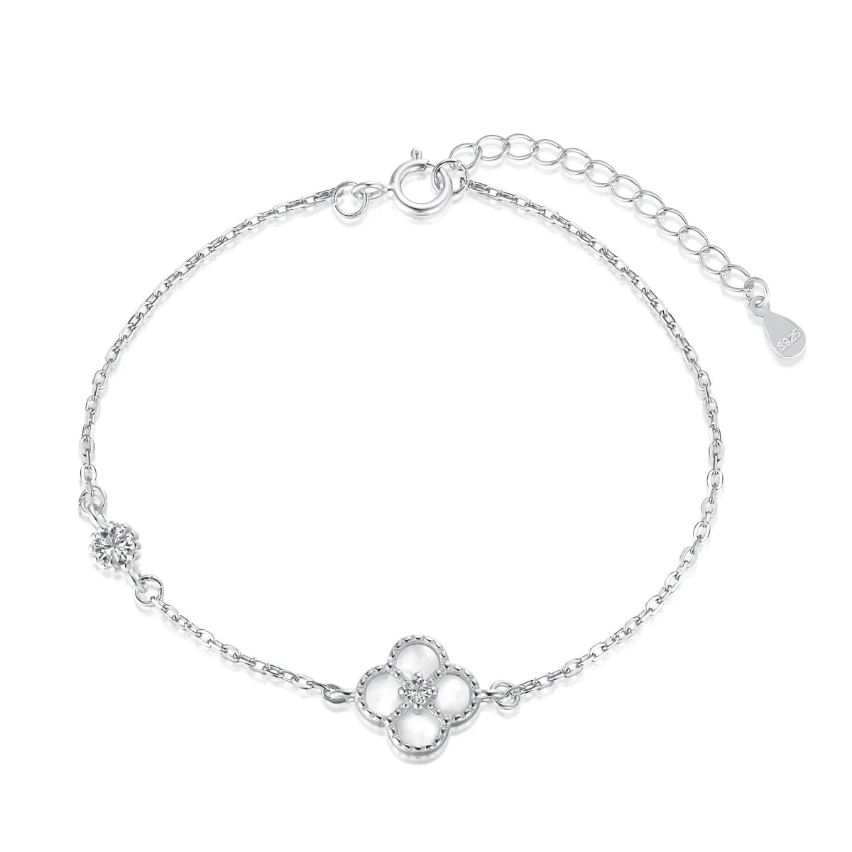 Sterling Silver Adjustable Four Sections Mother of Pearl Bracelet