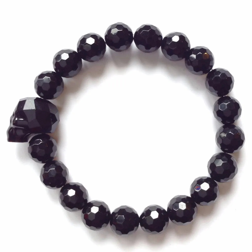 Swarovski Crystal Skull With Onyx Stretch Bracelet